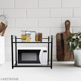 Stainless steel black tiered shelf microwave/OTG stand for extra storage, modern contemporary design made in India